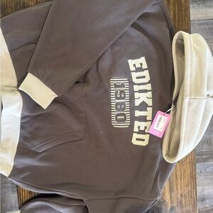 Edikted Brown Cropped Hoodie with Cream Trim